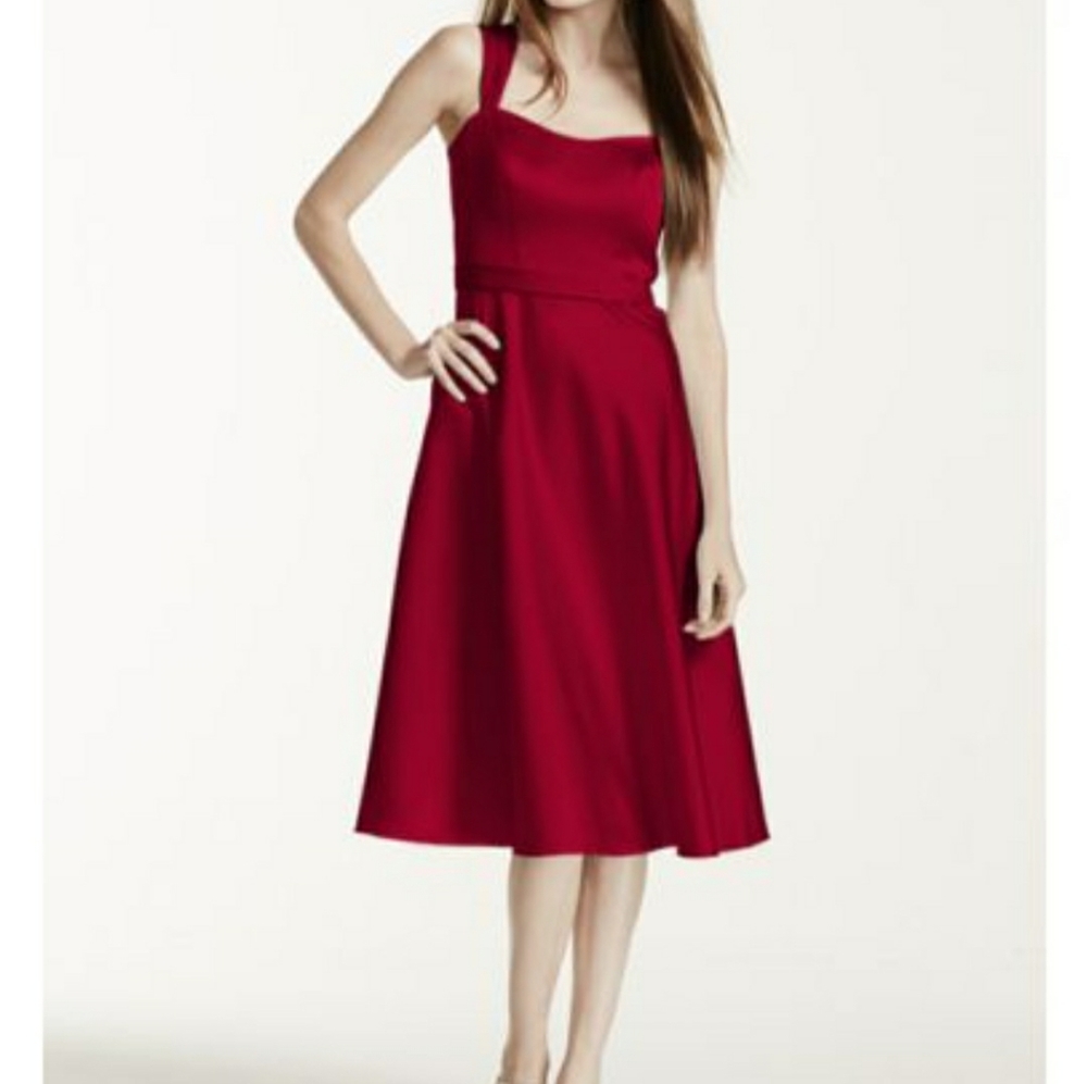 David's Bridal Satin Wide Strap Tea Length Dress